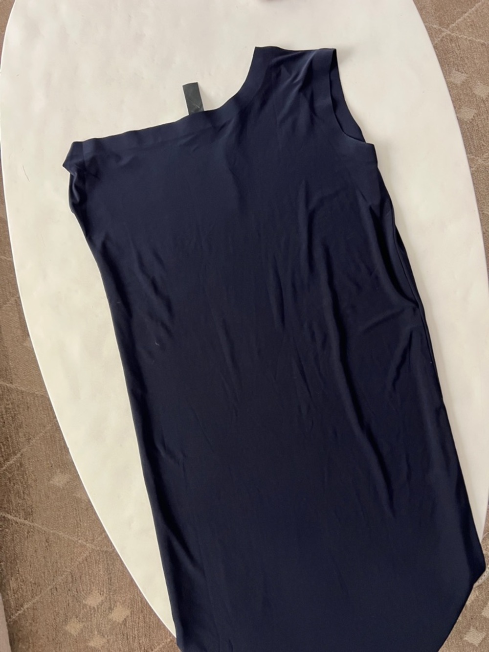 NORMA KAMALI Drop Asymmetric One Shoulder Modern Slinky Midi Dress - Navy Blue S - Picture 2 of 5